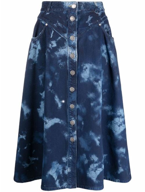 PINKO acid-wash button-front A-line midi skirt