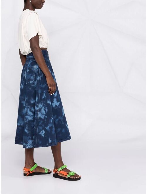 PINKO acid-wash button-front A-line midi skirt