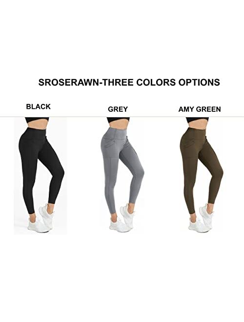 SROSERAWN Yoga Pants with Pockets for Women High Waited Fitness Leggings Buttock Lifting Tummy Control Running Exercise Wear