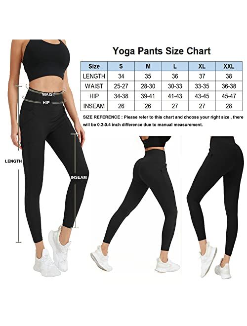 SROSERAWN Yoga Pants with Pockets for Women High Waited Fitness Leggings Buttock Lifting Tummy Control Running Exercise Wear