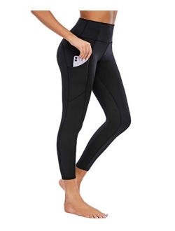 CSTOWN Women's High Waist Yoga Pants with Side Pockets Stretchy Mesh Insert Workout Leggings Tummy Control Yoga Tights