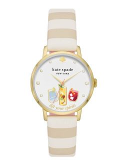 Women's Metro Watch in Gold-Tone Plated with Beige Gold Leather Strap Watch 34mm