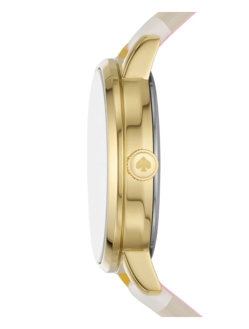 kate spade new york Women's Metro Watch in Gold-Tone Plated with Beige Gold Leather Strap Watch 34mm