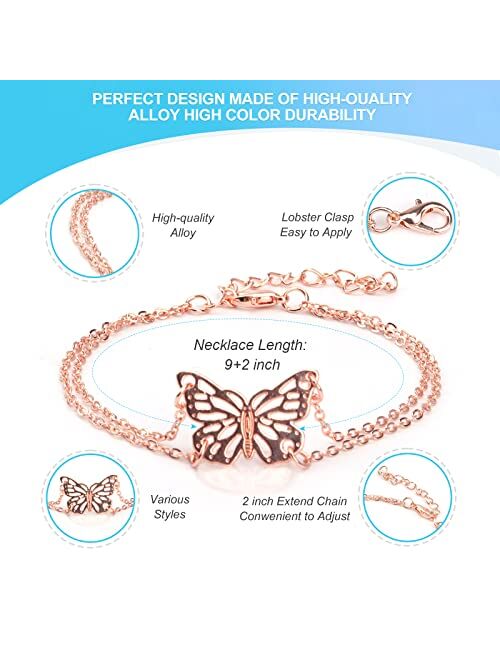 ESRICH 30/40PCS Ankle Bracelets for Women Girls Set, Gold Silver Rose Gold Three Style Jewelry Anklets for Women Beach Jewelry Gifts Adjustable Size Beach Anklet Set