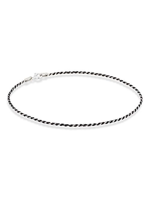 MiaBella 925 Sterling Silver Solid 1.5mm Diamond-Cut Braided Rope Chain Anklet Ankle Bracelet for Women Teen Girls, Made in Italy