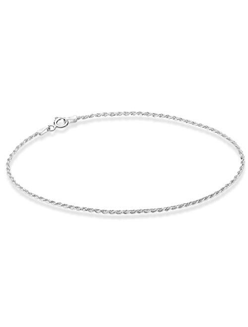 MiaBella 925 Sterling Silver Solid 1.5mm Diamond-Cut Braided Rope Chain Anklet Ankle Bracelet for Women Teen Girls, Made in Italy