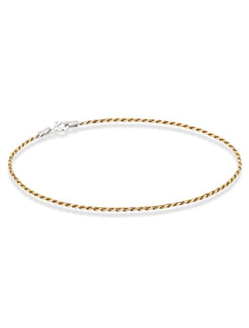 MiaBella 925 Sterling Silver Solid 1.5mm Diamond-Cut Braided Rope Chain Anklet Ankle Bracelet for Women Teen Girls, Made in Italy