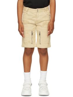 Kids Beige Distressed Bermuda Shorts