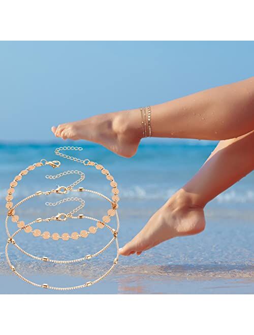 Sales Today Clearance Three-Layer Bead Anklet for Womens Girls Summer Beach Ankle Jewelry Bracelet Simplicity Foot Chain Foot Jewelry Set