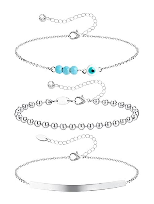 Florideco 3Pcs Stainless Steel Ankle Bracelets Set for Women Boho Beach Anklet Chain Adjustable Dainty Layered Anklet Foot Jewelry