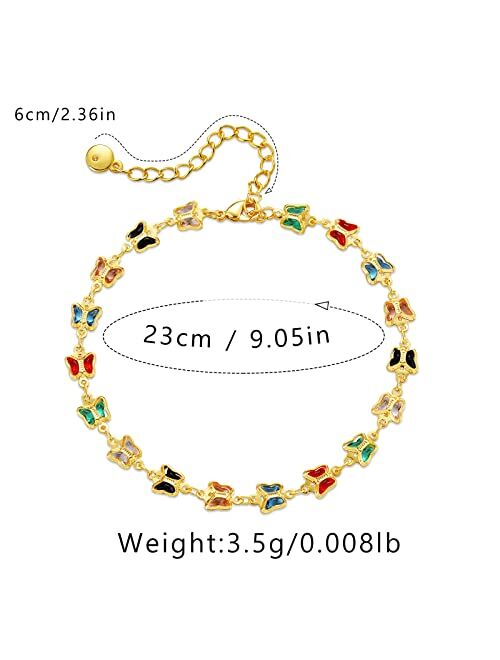 Yumikoo 18k Gold Plated Anklet Butterfly Cubic Zirconia Ankle Bracelets for Women