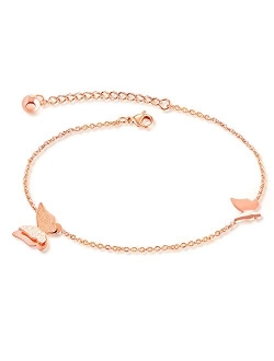 DS Simple Charm Anklet for Women Girls，14k Rose Gold plating Beach Dainty Cute Tiny Adjustable Stainless steel Anklets