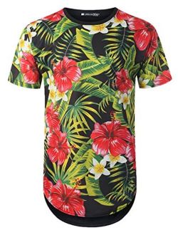 URBANTOPS Mens Hipster Hip Hop Paradise Floral Longline T-Shirt