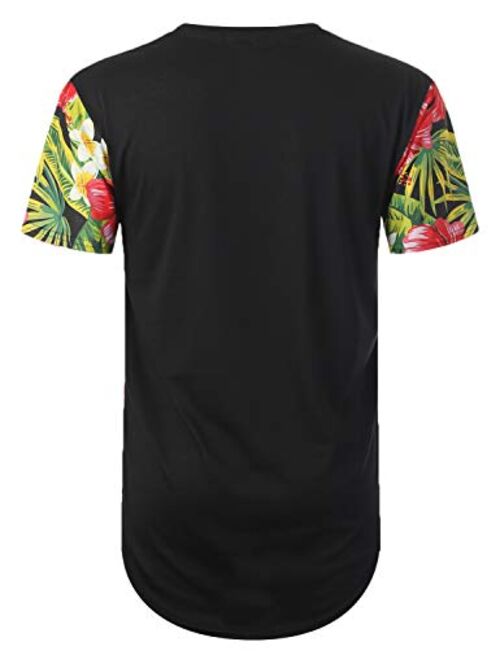 URBANTOPS Mens Hipster Hip Hop Paradise Floral Longline T-Shirt