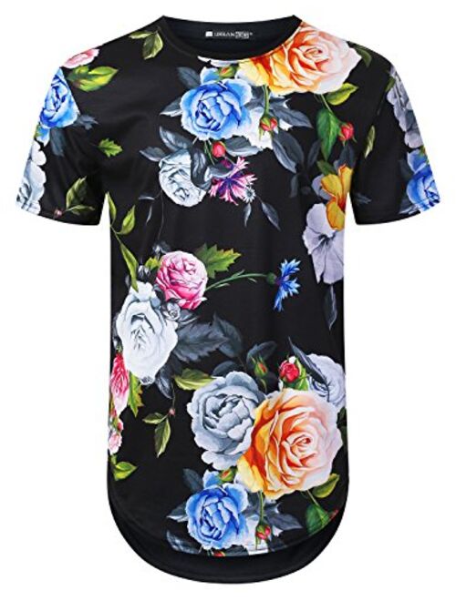 URBANTOPS Mens Hipster Hip Hop Paradise Floral Longline T-Shirt