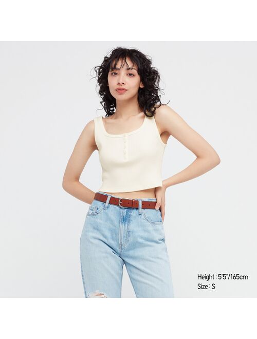 UNIQLO Ribbed Henley Cropped Tank Top