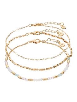 LC Lauren Conrad White, Pink, and Blue Beaded, Multi Chain Anklet Set