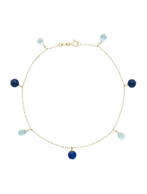 Jewelmak 14k Gold Lapis Lazuli & Blue Topaz Beaded Anklet