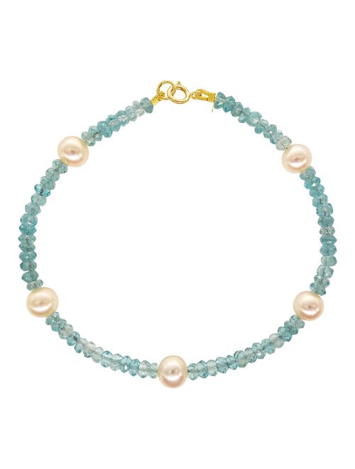 Jewelmak 14k Gold Apatite & Freshwater Cultured Pearl Anklet