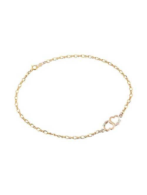 Black Hills Gold Tri-Tone Double Heart Anklet