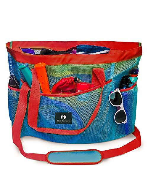 Red Suricata Mesh Beach Bag with Zipper - Extra Large Beach Tote Bag – Pool Bag