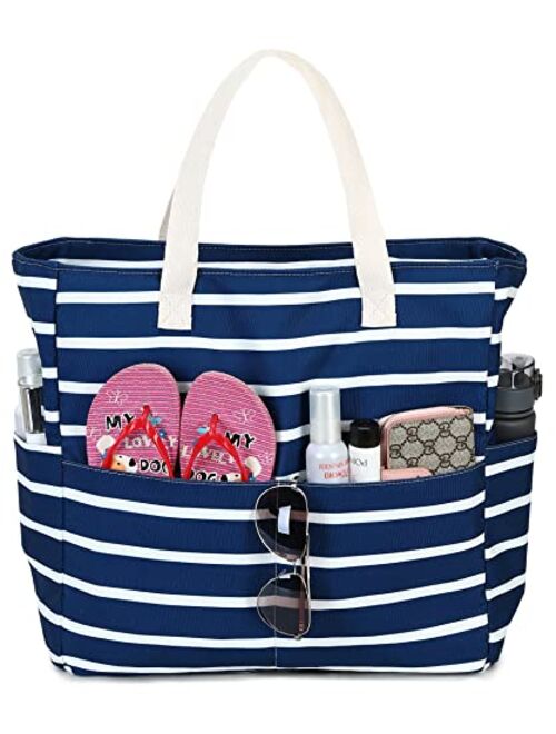 Camtop Large Beach Tote Bag with Zipper Pockets Waterproof Sandproof Pool Bags Gym Bag with Wet Compartment Travel Carry On Women