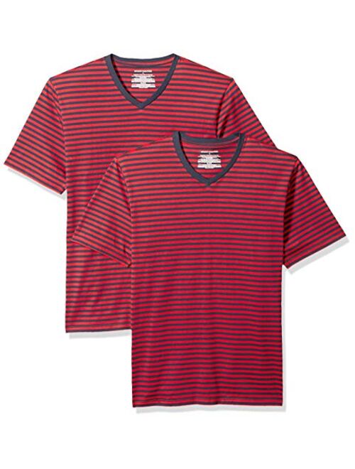 Amazon Essentials Men's 2-Pack Regular-Fit Short-Sleeve Stripe V-Neck T-Shirts