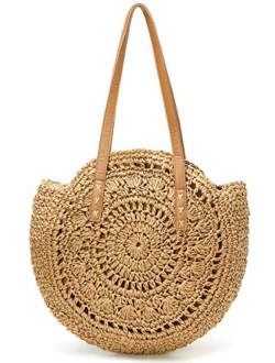 Caissip Straw Beach Bags Tote Tassels Bag Hobo Summer Handwoven Shoulder Bags Purse With Pom Poms