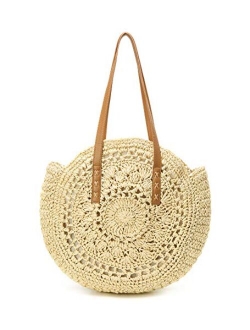 Caissip Straw Beach Bags Tote Tassels Bag Hobo Summer Handwoven Shoulder Bags Purse With Pom Poms