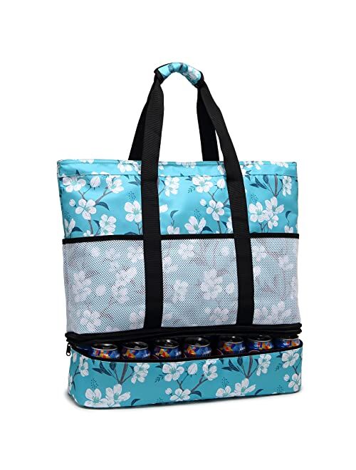 Octsky Beach Bag with Cooler Zipper Pool bag Women Waterproof Sandproof Beach Tote Bags Top Large Beach Tote