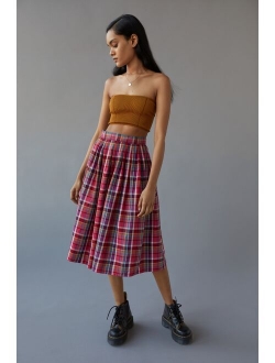 Vintage Plaid Cotton Midi Skirt