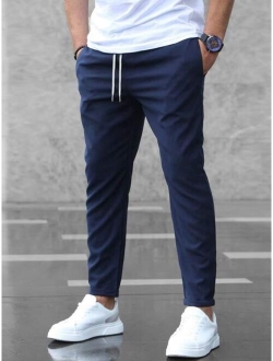 Men Slant Pocket Drawstring Waist Pants