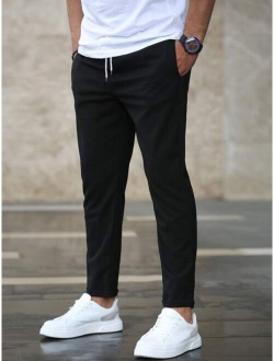 Men Slant Pocket Drawstring Waist Pants