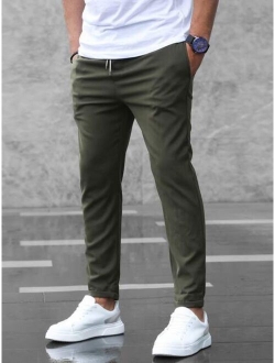 Men Slant Pocket Drawstring Waist Pants