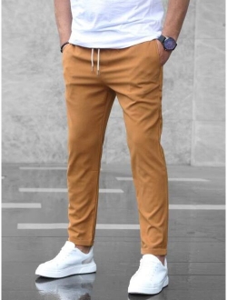 Men Slant Pocket Drawstring Waist Pants