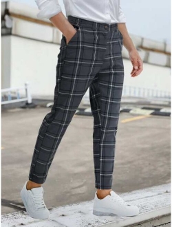 Men Plaid Slant Pocket Tailored Pants