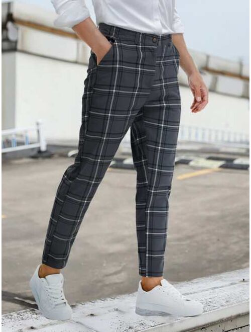 Shein Men Plaid Slant Pocket Tailored Pants