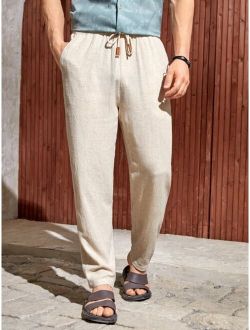 Men Solid Drawstring Waist Pants