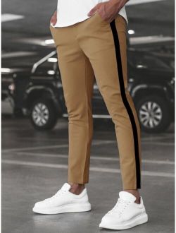 Men Side Striped Panel Pocket Fitted Pants