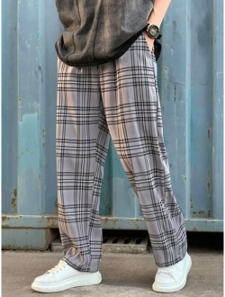 Men Plaid Drawstring Waist Pants