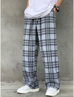 Men Plaid Drawstring Waist Pants