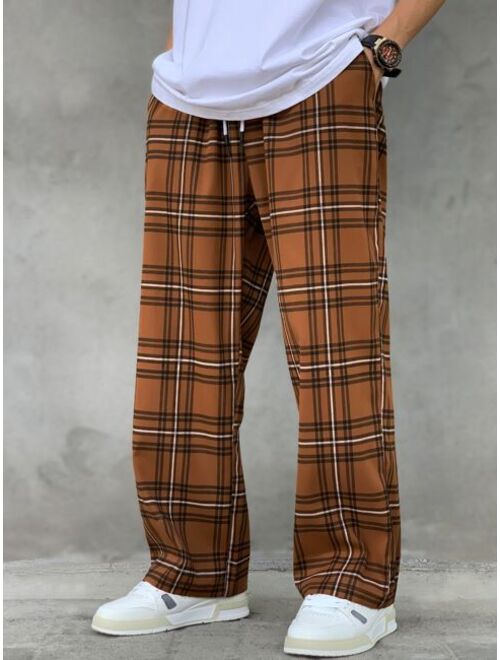 Shein Men Plaid Drawstring Waist Pants