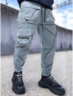 Men Reflective Binding Two Tone Flap Pocket Cargo Pants