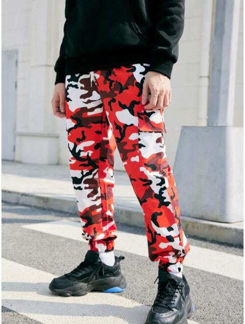 ROMWE UNISEX Camo Print Drawstring Cargo Joggers