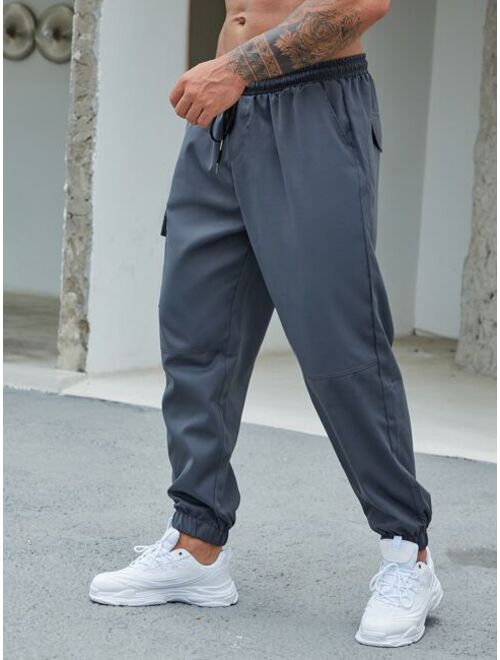 Shein Extended Sizes Men Patched Detail Flap Pocket Drawstring Waist Cargo Pants