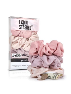 LokiStashed 3-PACK Velvet Hair Tie Scrunchies for VSCO Girls & Women, THE ORIGINAL HIDDEN POCKET SCRUNCHIE with Zipper Pocket Storage, Accessories, Small Items, Keys, Mon