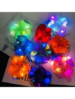 Crmelassy LED Hair Scrunchies for Women Girls with Zipper Pocket |10PCS| LED Glow Hair Bands, Luminous Light up Elastic Hair Ties with 3 Colors Light Modes, Rave Accessor