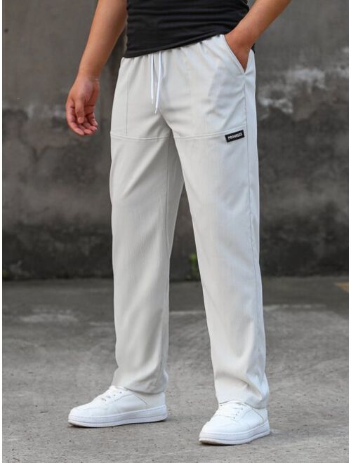 Shein Men Letter Patched Drawstring Waist Straight Leg Pants