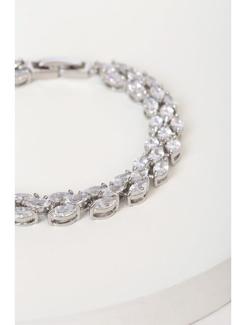 Lulus All Agleam Silver Rhinestone Bracelet