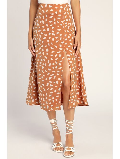 Lulus Getting Glam Peach Print Slit Midi Skirt